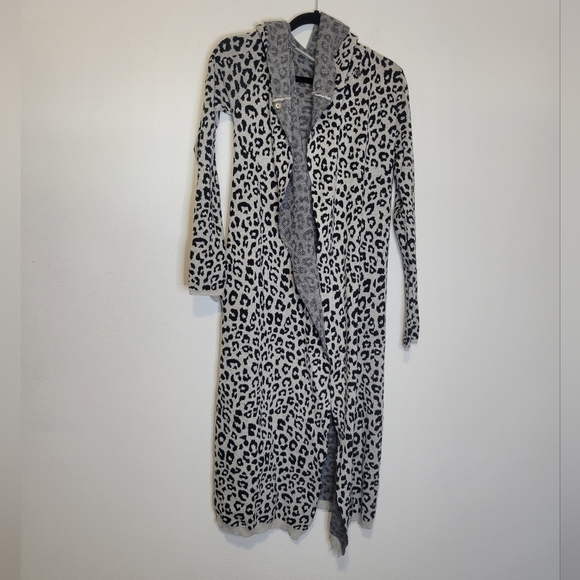 Elaine kim snow leopard print long sleeves hooded duster - Picture 1 of 7